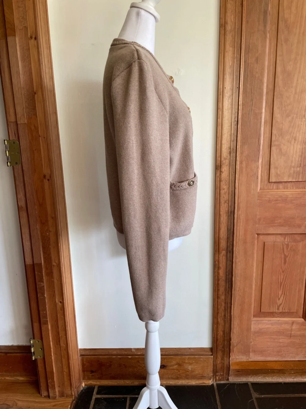 J. CREW Taupe Cotton Knit Button Braided Neck & Front Placket Cardigan M